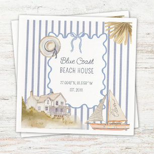 Servilleta De Papel Casa de Playa Azul Chic Costero Rayas Azules