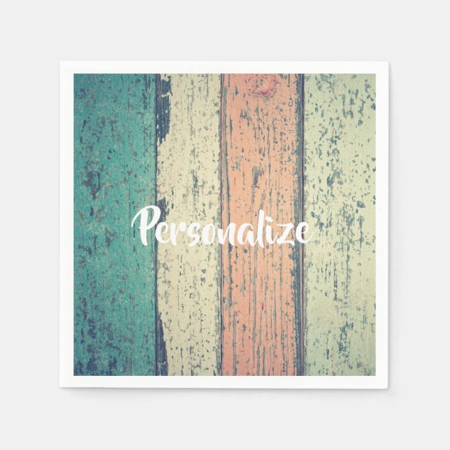 Servilleta De Papel Casa de playa de arena verde azulada de rayas de m (Anverso)