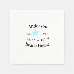 Servilleta De Papel Casa de playa Fecha año coordenadas personalizadas