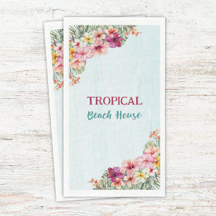 Servilleta De Papel Casa de Playa Tropical Flores Rosadas Floral Botán