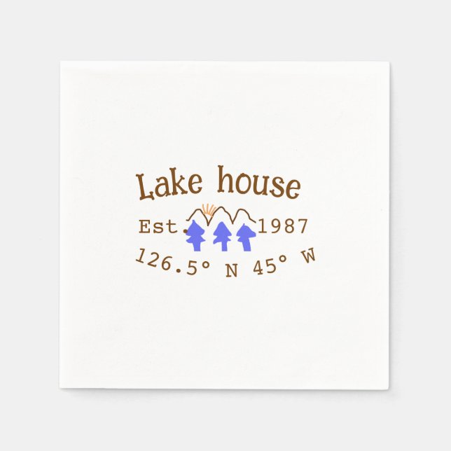 Servilleta De Papel Casa del lago. Fecha año personalizado coordenadas (Anverso)
