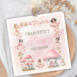 Servilleta De Papel Casa del Primer Hongo de Hada Cumpleaños Rosa