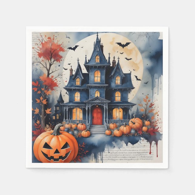 Servilleta De Papel Casa embrujada bajo la luna Halloween Magic (Anverso)