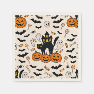Servilleta De Papel Casa embrujada de gato negro y calabaza de Hallowe
