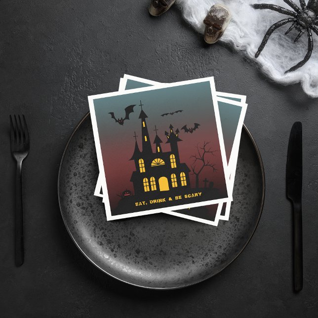 Servilleta De Papel Casa Embrujada de Halloween Come Bebe y Sé Espeluz (Halloween Haunted House Eat Drink Be Scary Paper Napkins)