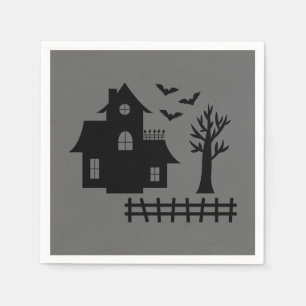 Servilleta De Papel Casa Embrujada de Halloween con Murciélagos y Árbo