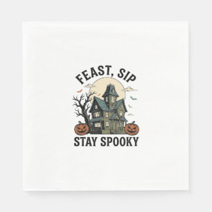 Servilleta De Papel Casa Embrujada Halloween Grabado Antiguo Diseño Es