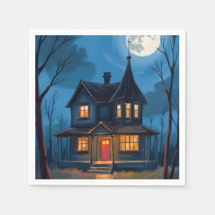 Servilleta De Papel Casa Embrujada Halloween Pintada a Mano