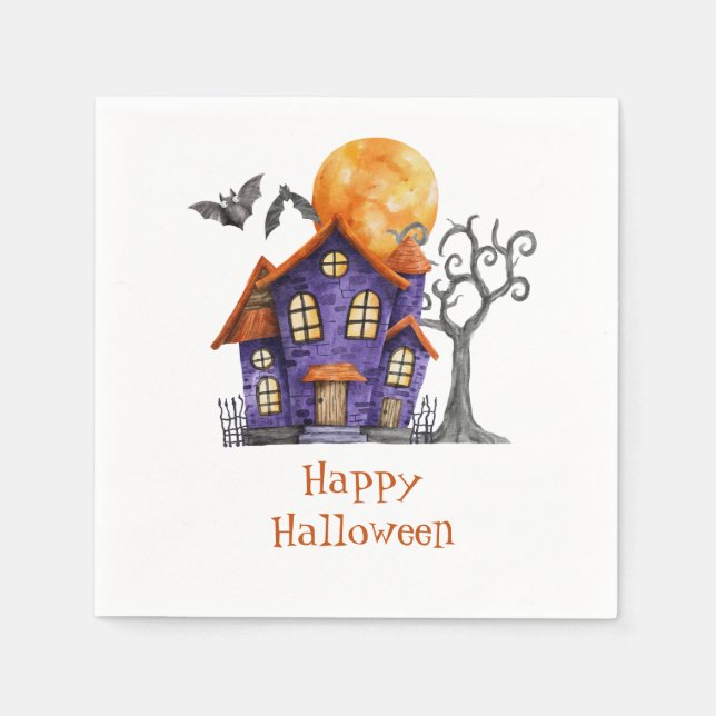 Servilleta De Papel Casa embrujada personalizada Feliz Halloween  (Anverso)