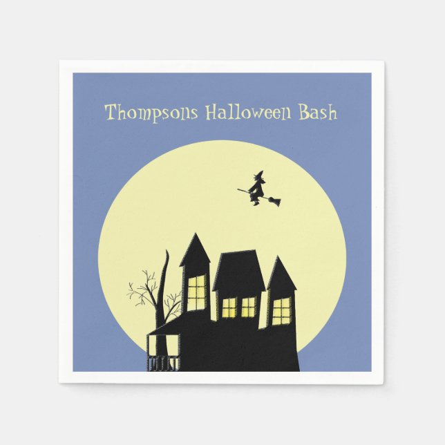 Servilleta De Papel Casa embrujada y bruja voladora (Anverso)