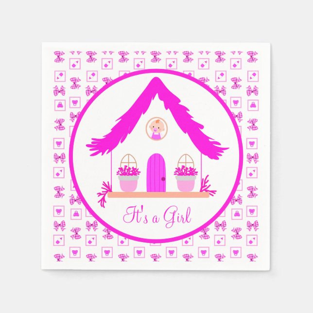 Servilleta De Papel Casa rosa personalizada Es un Chica (Anverso)