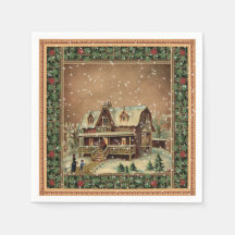 Casa Vintage De Navidad En Papel De Nieve