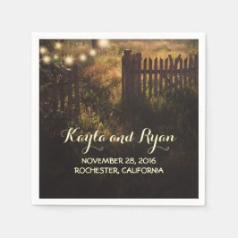 Servilleta De Papel casamiento rústico con vallas y luces de cuerda