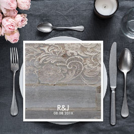 Servilleta De Papel casamiento rústico de madera de grano encaje de ca