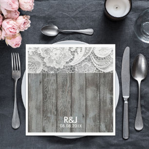 Servilleta De Papel casamiento rústico de madera de grano encaje de ca