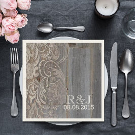 Servilleta De Papel casamiento rústico de madera de grano encaje de ca