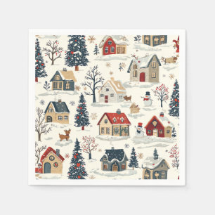 Servilleta De Papel Casas de campo nevadas vintage Navidad roja marina