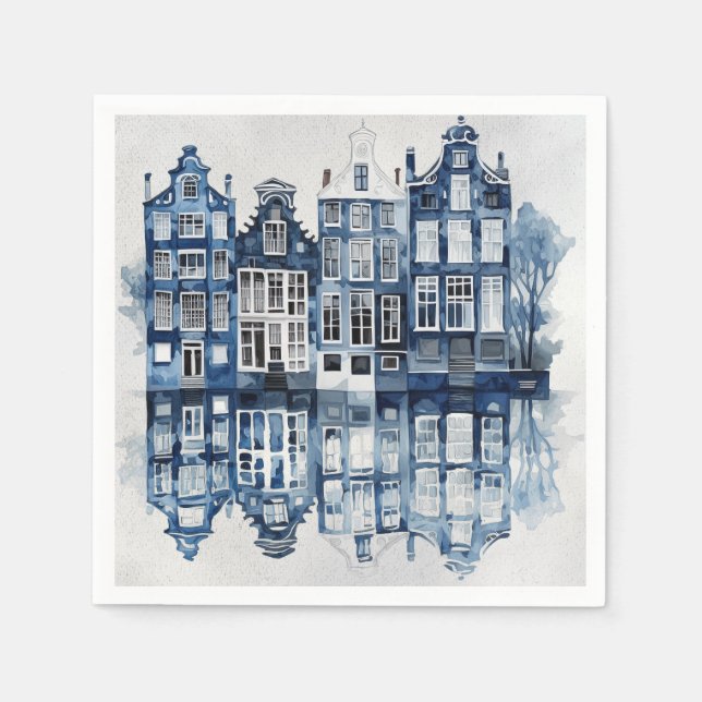 Servilleta De Papel Casas tradicionales de estilo Delft azules y blanc (Anverso)