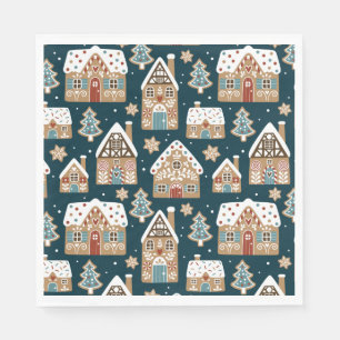 Servilleta De Papel Casas y Galletas de Jengibre Lindas Navidad Azul