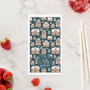 Servilleta De Papel Casas y galletas de jengibre lindas Navidad azul