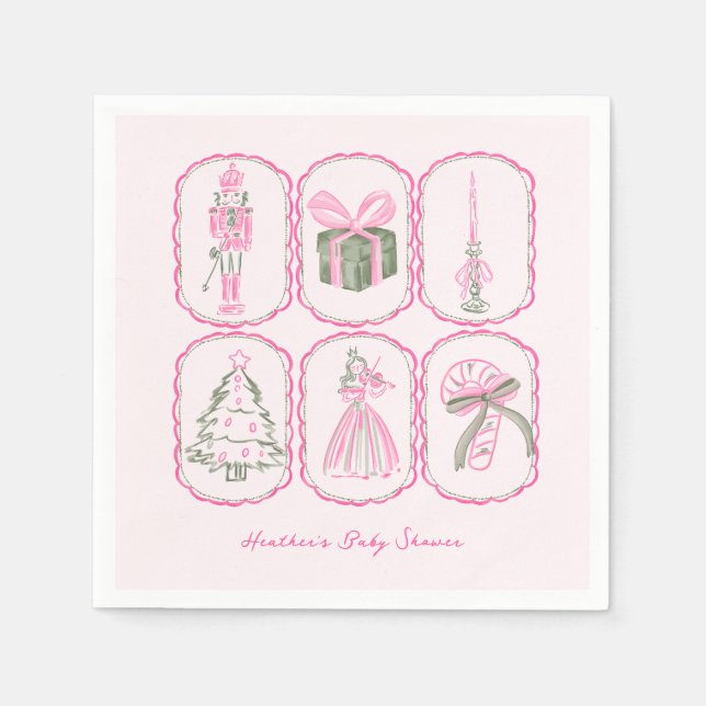 Servilleta De Papel Cascanueces Rosa Un Baby Shower Alegre (Anverso)