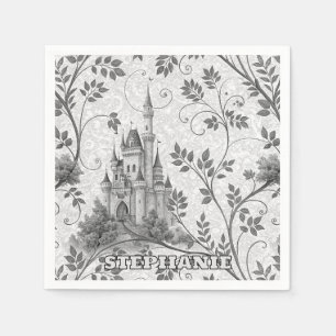 Servilleta De Papel Castillo de cuento de hadas a escala de grises con