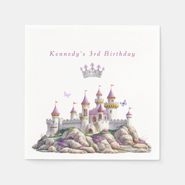 Servilleta De Papel Castillo de Princesa Corona de Plata Piedras Rosad (Anverso)