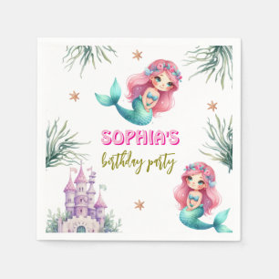 Servilleta De Papel castillo de sirena rosa cumpleaños