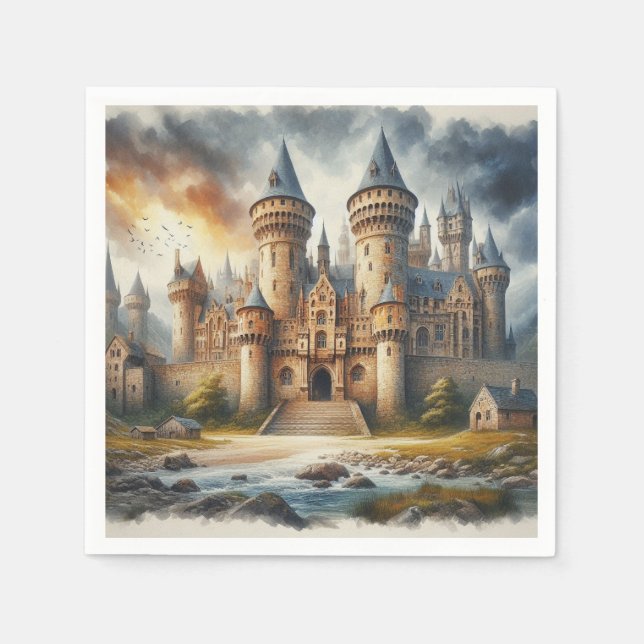 Servilleta De Papel Castillo medieval al atardecer con cielos atmosfér (Anverso)