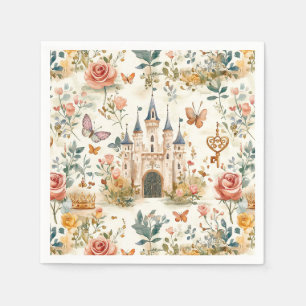 Servilleta De Papel Castillo Medieval Vintage Floral Fantasía Mariposa