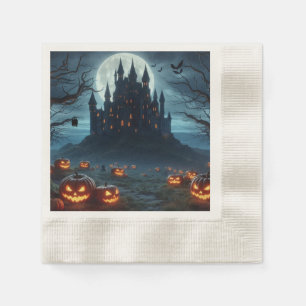 Servilleta De Papel Castillo oscuro, medieval, murciélagos y calabazas