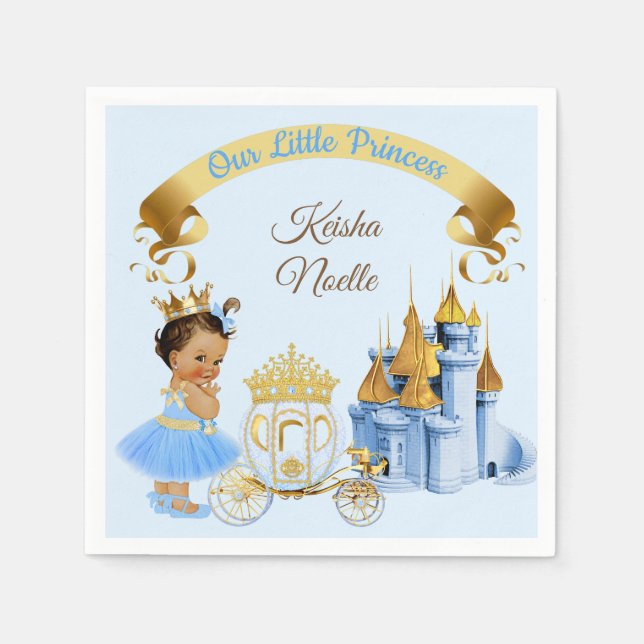 Servilleta De Papel Castillo Real Carruaje de la Princesa Azul Dorado  (Anverso)