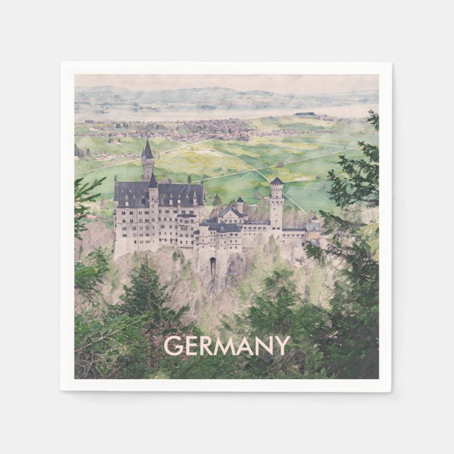 Servilleta De Papel Castillo Retro Neuschwanstein en Alemania (Anverso)