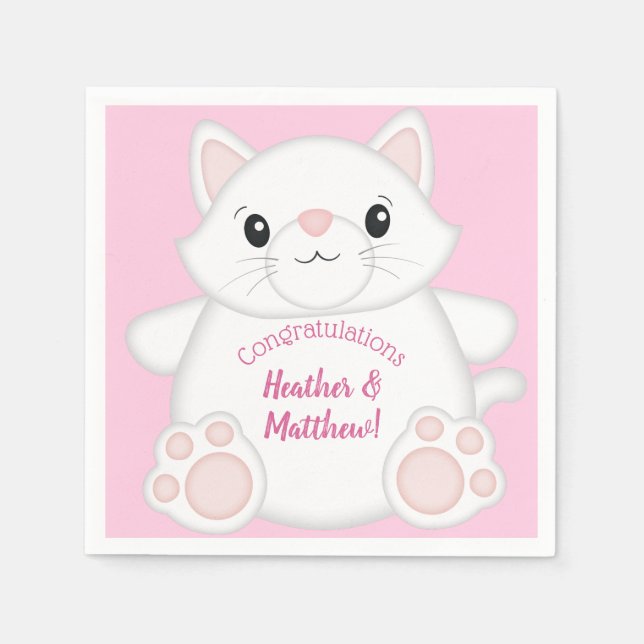 Servilleta De Papel Cat Baby Shower Kitty Pink (Anverso)