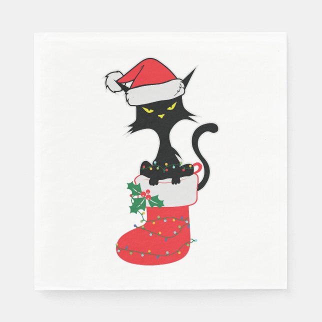 Servilleta De Papel Cat Chritmas Santa Hat (Anverso)