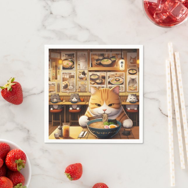 Servilleta De Papel Cat Eating Ramen v1 (In situ)