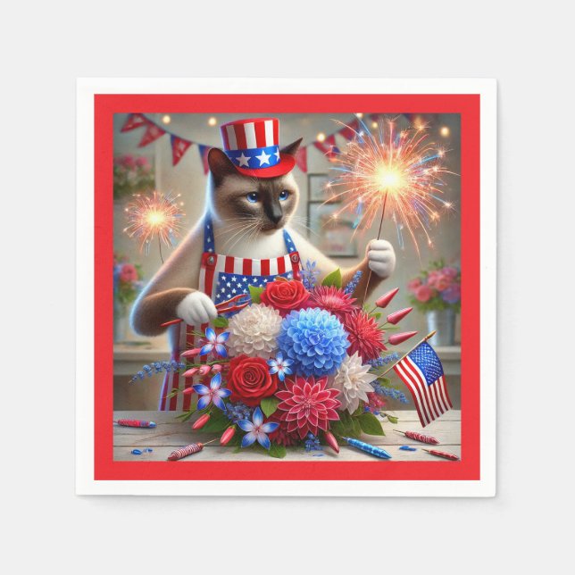 Servilleta De Papel CAT Fiesta de Barbacoa 4 de julio Día de la Indepe (Anverso)