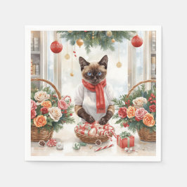 Servilleta De Papel Cat is arranging Christmas Flowers