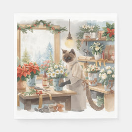 Servilleta De Papel Cat is arranging Christmas Flowers