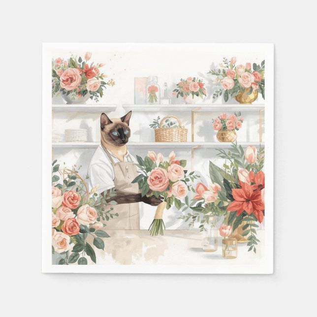 Servilleta De Papel Cat is arranging Christmas Flowers (Anverso)