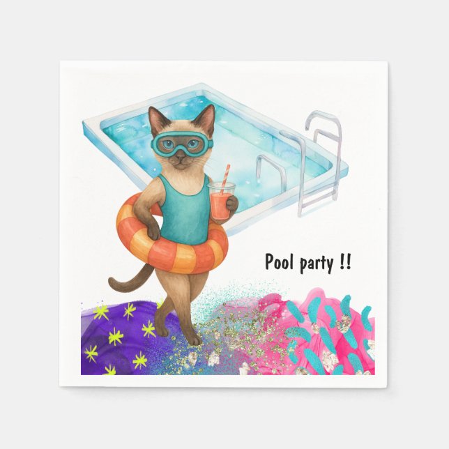 Servilleta De Papel Cat is at the pool for pool party (Anverso)