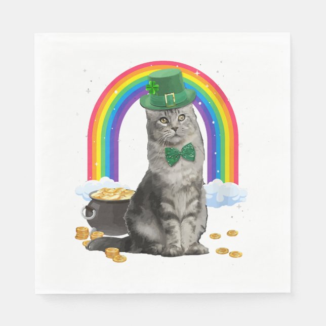 Servilleta De Papel Cat St Patricks Day Leprechaun Costume Shamrock Gi (Anverso)