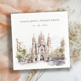 Servilleta De Papel Catedral de Barcelona Boda de Acuarela de España