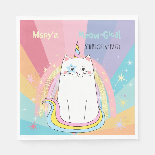 Servilleta De Papel Caticorn Meow-Gical Cumpleaños (Anverso)