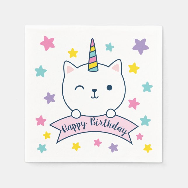 Servilleta De Papel Caticorn | Servilletas | Feliz Cumpleaños (Anverso)