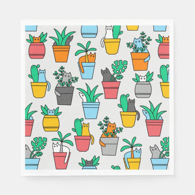 Servilleta De Papel Cats in the flowerpots (Anverso)