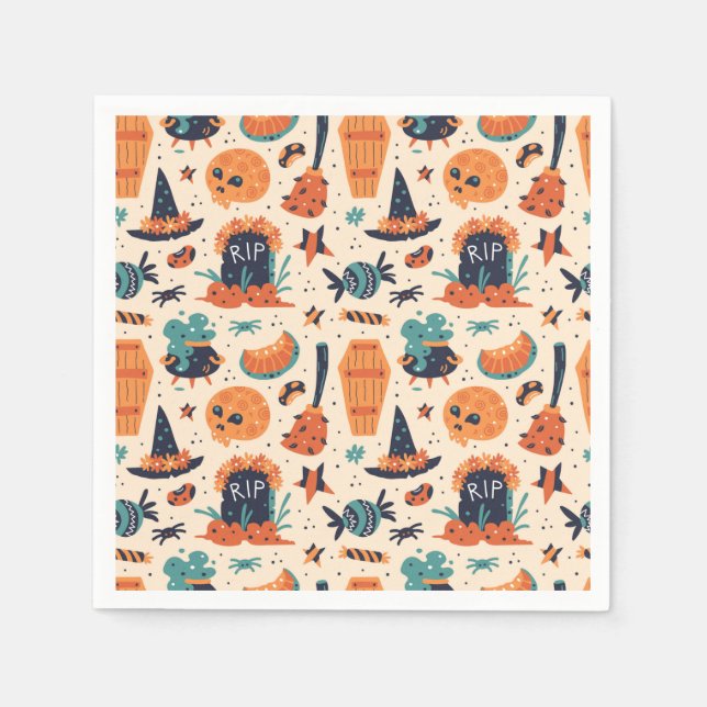 Servilleta De Papel Cauldrones y cementerios de Halloween (Anverso)