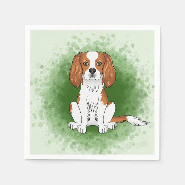 Servilleta De Papel Cavalier King Charles Spaniel Blenheim Sobre Verde (Anverso)