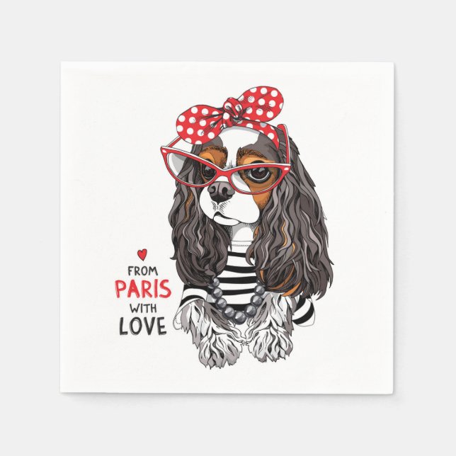 Servilleta De Papel Cavalier King Charles Spaniel De París Con Amor (Anverso)