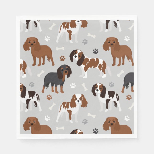 Servilleta De Papel Cavalier King Charles Spaniel Paws and Bones (Anverso)